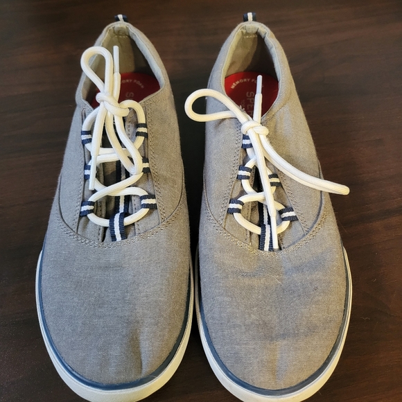 Sperry Other - Sperry Gray Canvas Top Sider Sneakers with White Laces